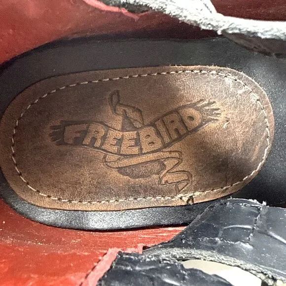 Freebird Felicity Strappy Studded Buckle Bootie Womens 8 Black Leather Red Sole - Picture 14 of 16
